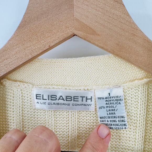 Vintage Elisabeth Cream Ribbed Oversized Fisherman Cardigan Size 1X - Picture 3 of 7